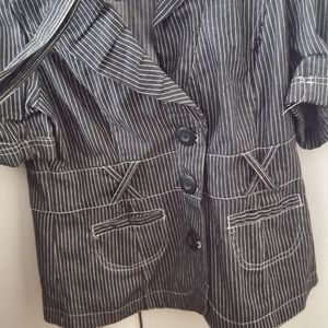 Black and white striped Blazer with belt